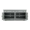 Koi 70 Inch Acacia Wood TV Media Entertainment Center Console; 4 Glass Doors; Crossed Wood Design; Dove Gray