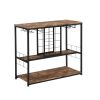 Industrial Wine Rack Table with Glass Holder, Wine Bar Cabinet with Storage