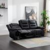 Home Theater Seating Manual Recliner with Center Console; PU Leather Reclining Sofa for Living Room; Black