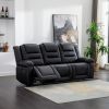 Home Theater Seating Manual Recliner with Center Console; PU Leather Reclining Sofa for Living Room; Black