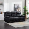 Home Theater Seating Manual Recliner with Center Console; PU Leather Reclining Sofa for Living Room; Black