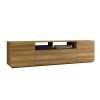 71 Inch Handcrafted Wood TV Media Entertainment Console; Wood Grain; 2 Cabinets; Single Shelf; Walnut Brown