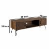 Clive 60 Inch Reclaimed Wood Rectangle Farmhouse TV Stand Media Console; 2 Doors; Iron Legs; Natural Brown