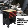 4 DRAWERS MULTIFUNCTIONAL TOOL CART WITH TOOL SET AND WOODEN TOP