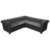 Chesterfield Corner Sofa 5-Seater Black Faux Leather