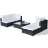 5 Piece Patio Lounge Set with Cushions Poly Rattan Black