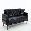 Black PU Leather Sponge Sofa, ,Removable Wooden Feet ,Tufted Buttons