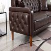 Brown PU Leather Sponge Sofa, ,Removable Wooden Feet ,Tufted Buttons