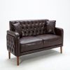 Brown PU Leather Sponge Sofa, ,Removable Wooden Feet ,Tufted Buttons