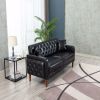 Black PU Leather Sponge Sofa, ,Removable Wooden Feet ,Tufted Buttons