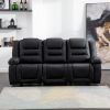 Home Theater Seating Manual Recliner with Center Console; PU Leather Reclining Sofa for Living Room; Black