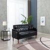 Black PU Leather Sponge Sofa, ,Removable Wooden Feet ,Tufted Buttons