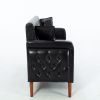 Black PU Leather Sponge Sofa, ,Removable Wooden Feet ,Tufted Buttons