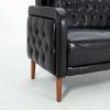 Black PU Leather Sponge Sofa, ,Removable Wooden Feet ,Tufted Buttons