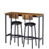 Bar Table Set with 2 Bar stools PU Soft seat with backrest (Rustic Brown; 43.31''w x 15.75''d x 23.62''h)