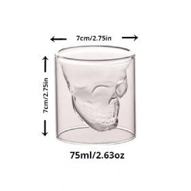 1pc Coffee Mug Double-Layered Transparent Crystal Skull Head Glass Cup For Household Whiskey Wine Vodka Bar Club Beer Wine Glass (Color: 75ml)