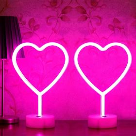 Neon Heart Light LED Neon Signs Night Light Room Decor Heart Shaped Light with Holder Base Table Neon Light for Bedroom Mother's Day Gift (Color: Pink Heart-2PK)