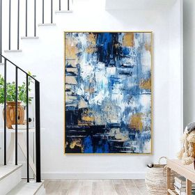 Handmade Oil Painting Canvas Wall Art Decorative Abstract Knife Painting Landscape Blue For Home Decor Rolled Frameless Unstretched Painting (size: 100x150cm)