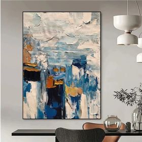 Handmade Oil Painting Canvas Wall Art Decorative Abstract Knife Painting Landscape Blue For Home Decor Rolled Frameless Unstretched Painting (size: 90x120cm)