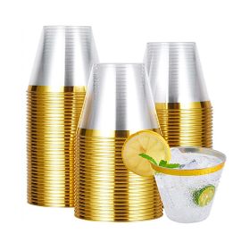 10/50/100pcs Gold Plastic Cups Disposable Transparent Plastic Cup Wine Glass Champagne Cup Birthday Wedding Decor Party Supplies (Color: Gold)