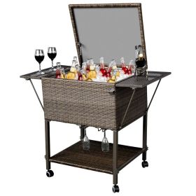 Outdoor Patio Pool Party Ice Drink Bar Table Cooler Trolley (Color: As pic show)