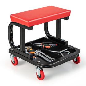 Mobile Cushioned Seat Mechanic Stool (Color: Red & Black)