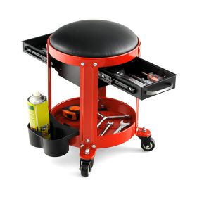 Mobile Cushioned Seat Mechanic Stool (Color: Black & Red)