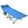 Folding Camping Cot with Side Storage Pocket Detachable Headrest