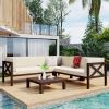 Outdoor Wood Patio Backyard 4-Piece Sectional Seating Group with Cushions and Table X-Back Sofa Set for Small Places