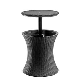 Patio Furniture Rattan Style Patio Beverage Cooler Bar Table (Color: Gray)