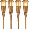 LED Island Torches, Dusk-to-Dawn Dancing Flame Outdoor Landscape Lighting, Bamboo Finish, 4-Pack