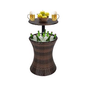 Patio Furniture Rattan Style Patio Beverage Cooler Bar Table (Color: Mix brown)