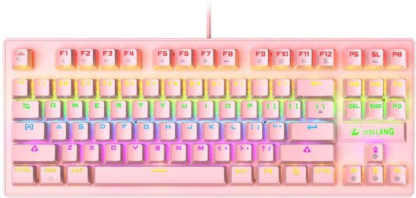 60% Mechanical Gaming Keyboard Type C LED Backlit Wired 88 Key for PC/Laptop/MAC (Color: pink)