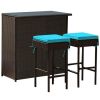 3 Pieces Patio Rattan Wicker Bar Table Stools Dining Set