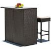 3 Pieces Patio Rattan Wicker Bar Table Stools Dining Set