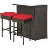 3 Pieces Patio Rattan Wicker Bar Table Stools Dining Set