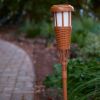 LED Island Torches, Dusk-to-Dawn Dancing Flame Outdoor Landscape Lighting, Bamboo Finish, 4-Pack